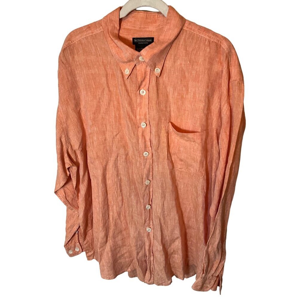 The J Peterman Company Tangerine Women's XL 100% Linen Long Sleeve Blouse